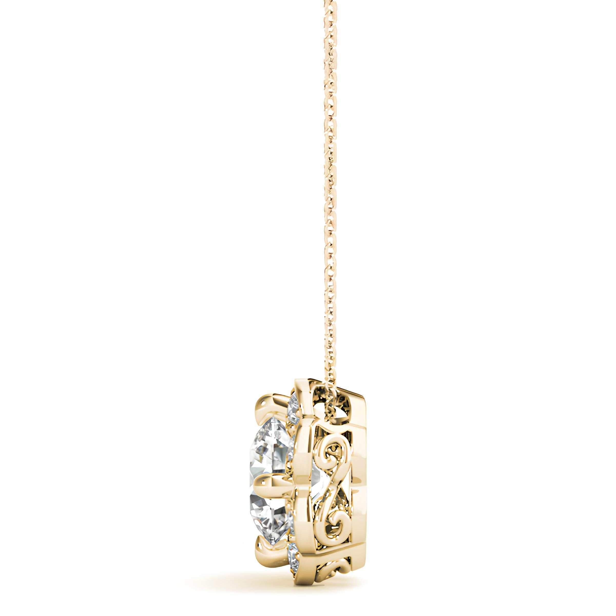 1.00 Carat EF VS/SI Lab Grown Round Diamond Floral Halo Pendant Necklace IGI Certified Diamond in 14K Gold